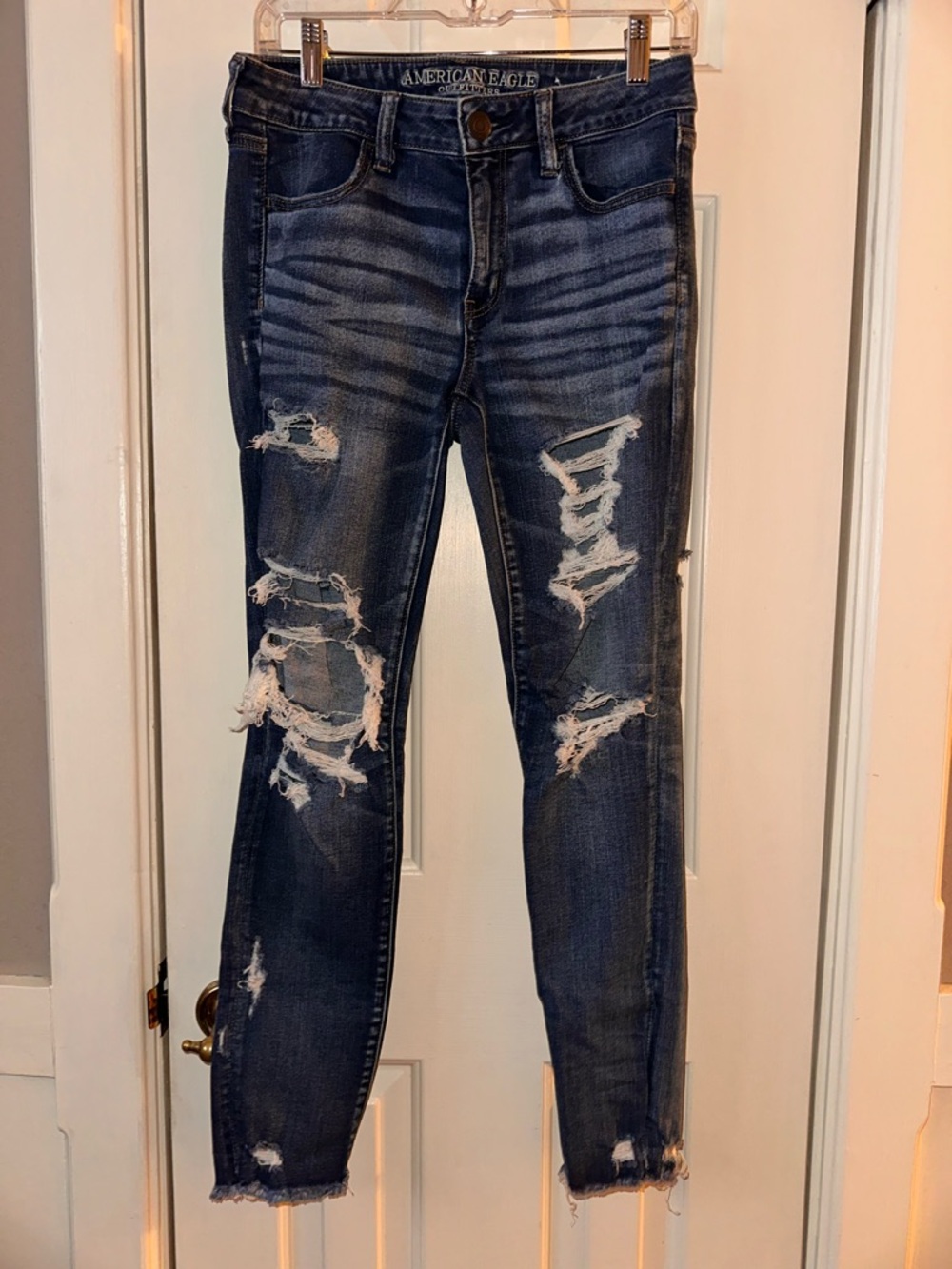 American Eagle Outfitters Dark Blue Distressed Skinny Jeans
